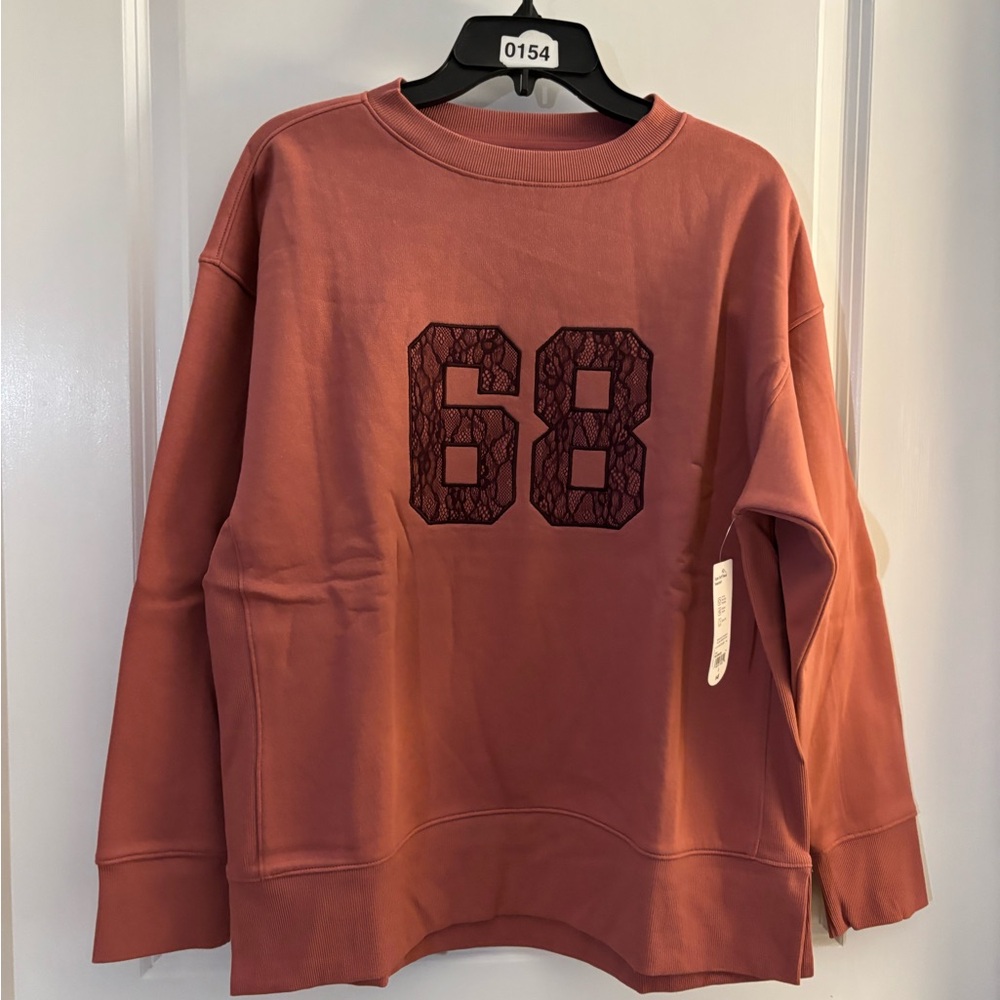 Xersion Super Soft Fleece Lace Detail '68 oversized Pullover Sweatshirt Sz S NWT